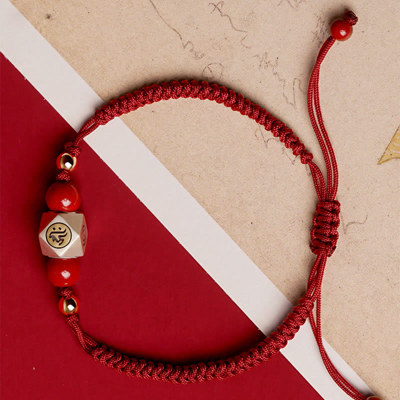 Handmade 925 Sterling Silver Cinnabar Zodiac Guardian Buddha Braided Red String Bracelet