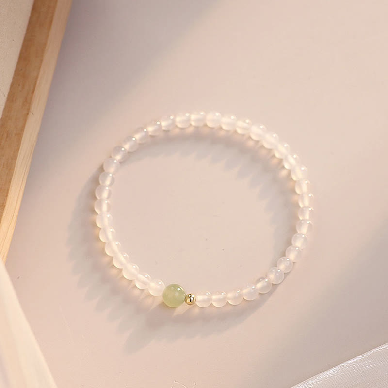 Natural White Agate Jade Luck Protection Bracelet