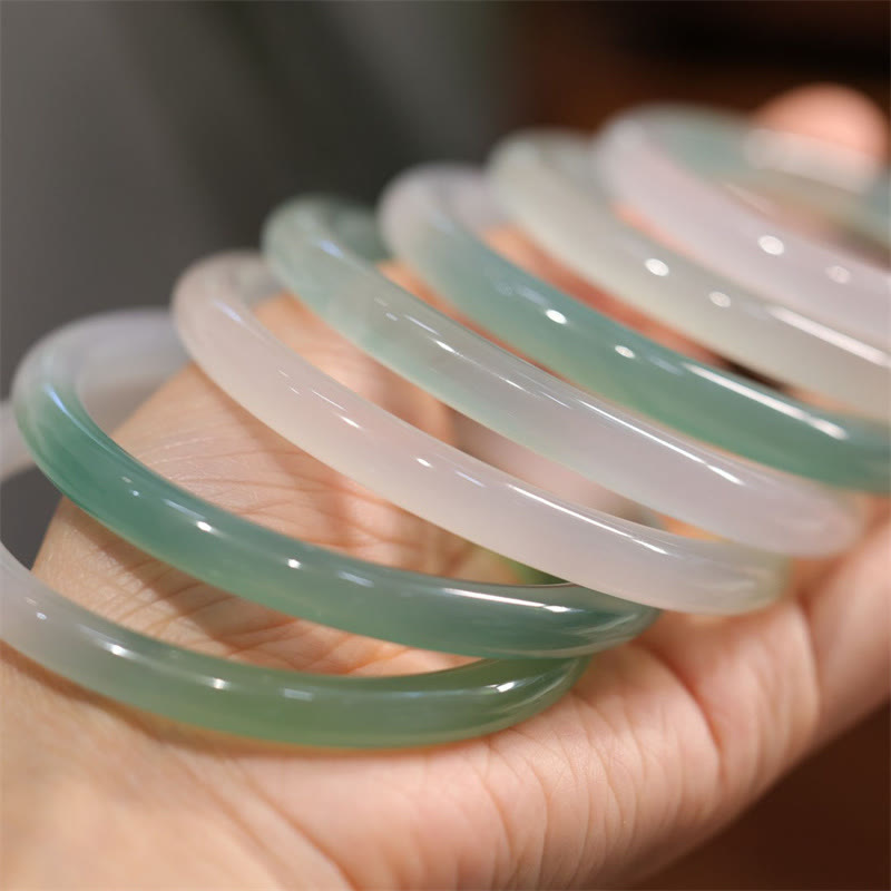 Natural White And Green Chalcedony Agate Positive Cuff Bracelet Bangle