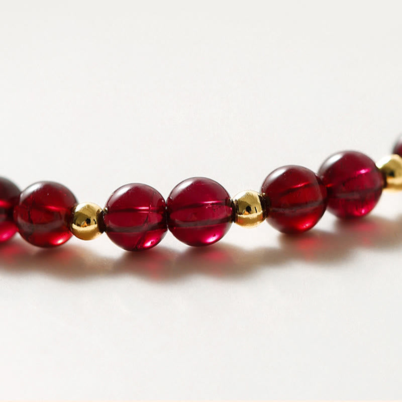 14K Gold Plated Natural Garnet Cinnabar Flower Calm Bracelet