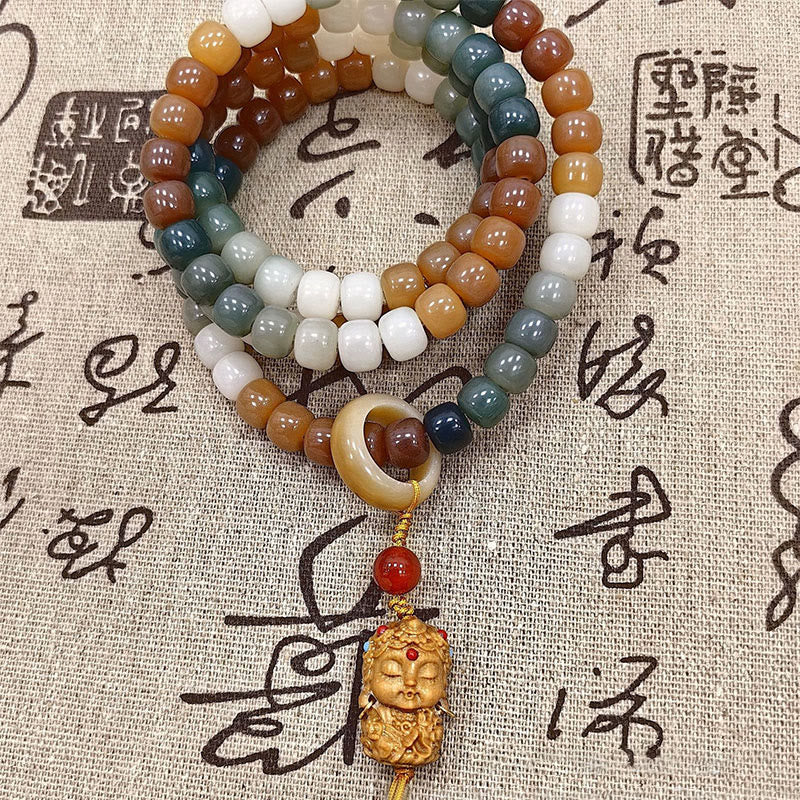 108 Mala Beads Gradient Bodhi Seed Green Tara Buddha Engraved Peace Harmony Bracelet