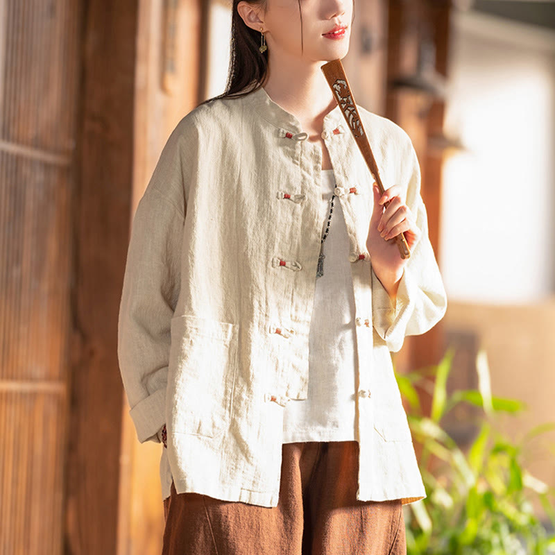 Frog-Button Shirt Zen Meditation Top Clothing Cotton Linen Jacket