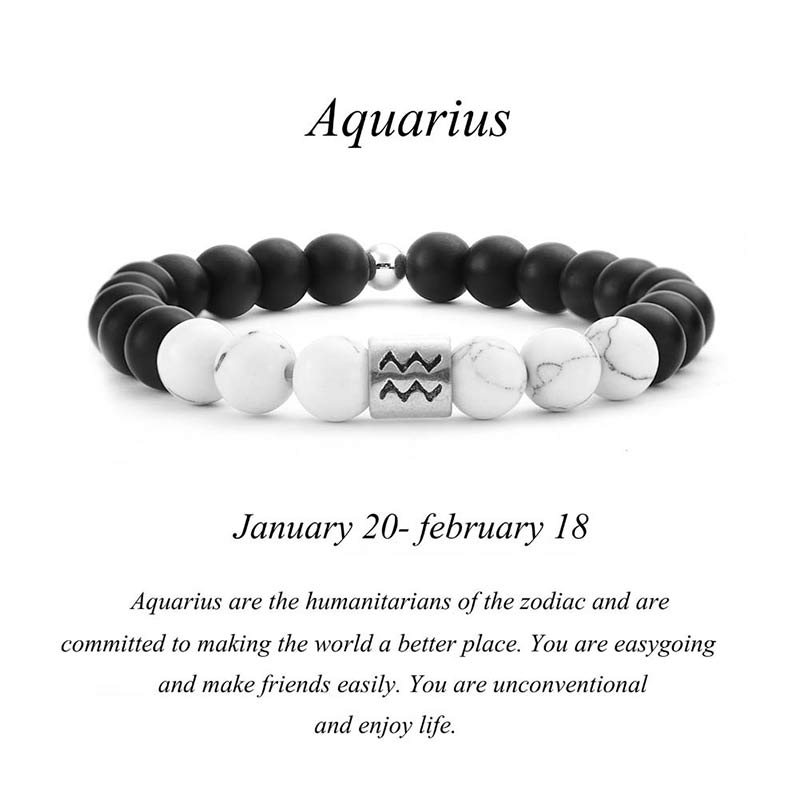 12 Constellations of the Zodiac Natural Frosted Stone White Turquoise Bead Fortune Bracelet