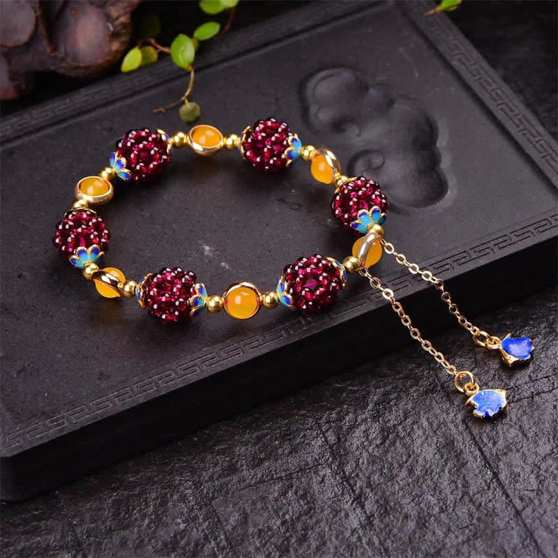 Tibetan-Inspired Handmade Garnet and Amethyst Beaded Bracelet