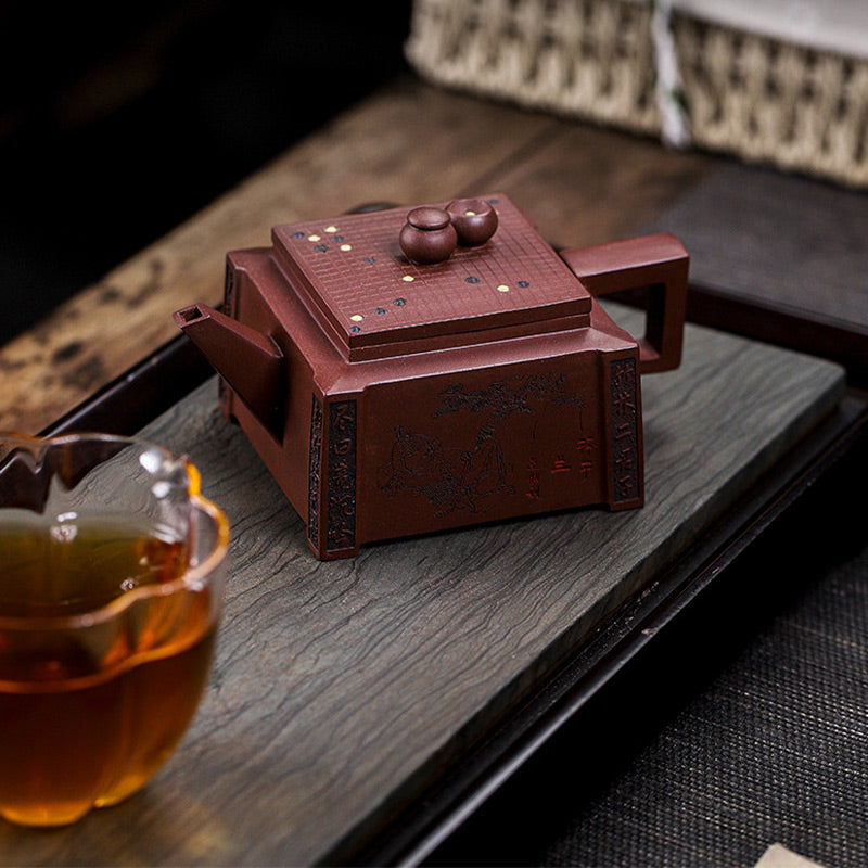 Yixing All Handmade Gomoku Playing Chess Purple Clay Kung Fu Square Teapot 280ml