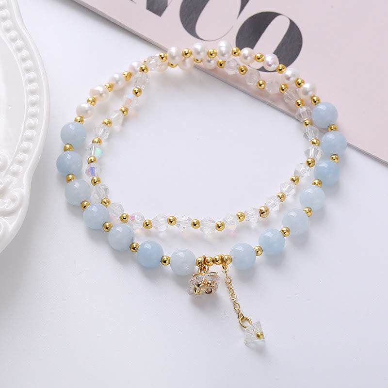 Natural Pearl and Gemstone Double Wrap Bracelet for Spiritual Balance