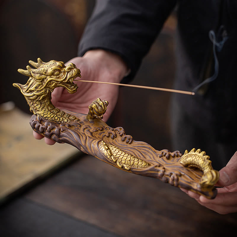 Hand-Finished Dragon Motif Ceramic Stick Incense Burner