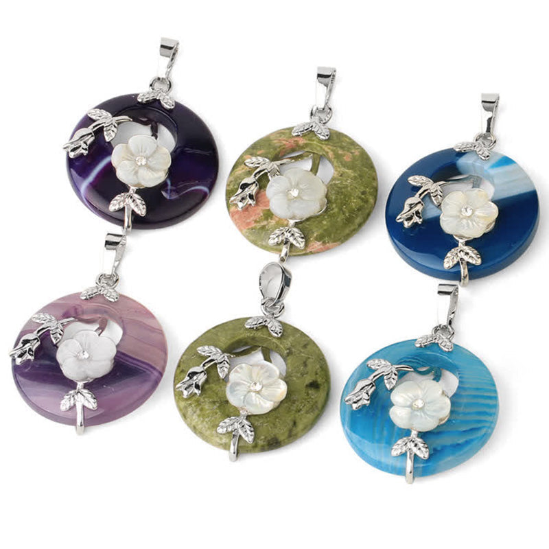 Various Crystal Amethyst Green Aventurine Flower Healing Necklace Pendant