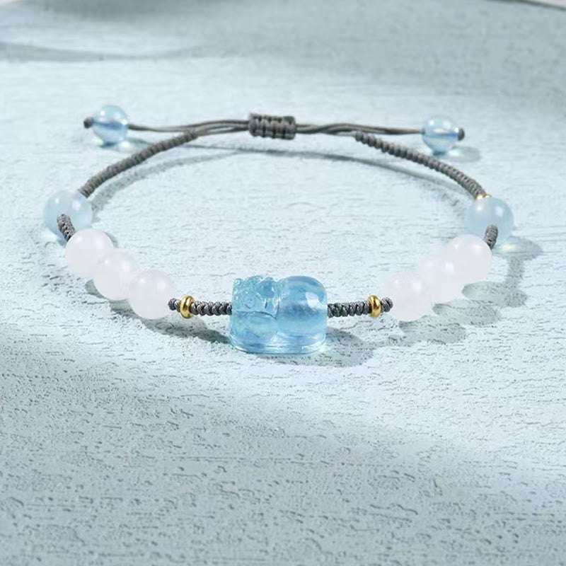 Natural Aquamarine PiXiu Hetian White Jade Healing Bracelet