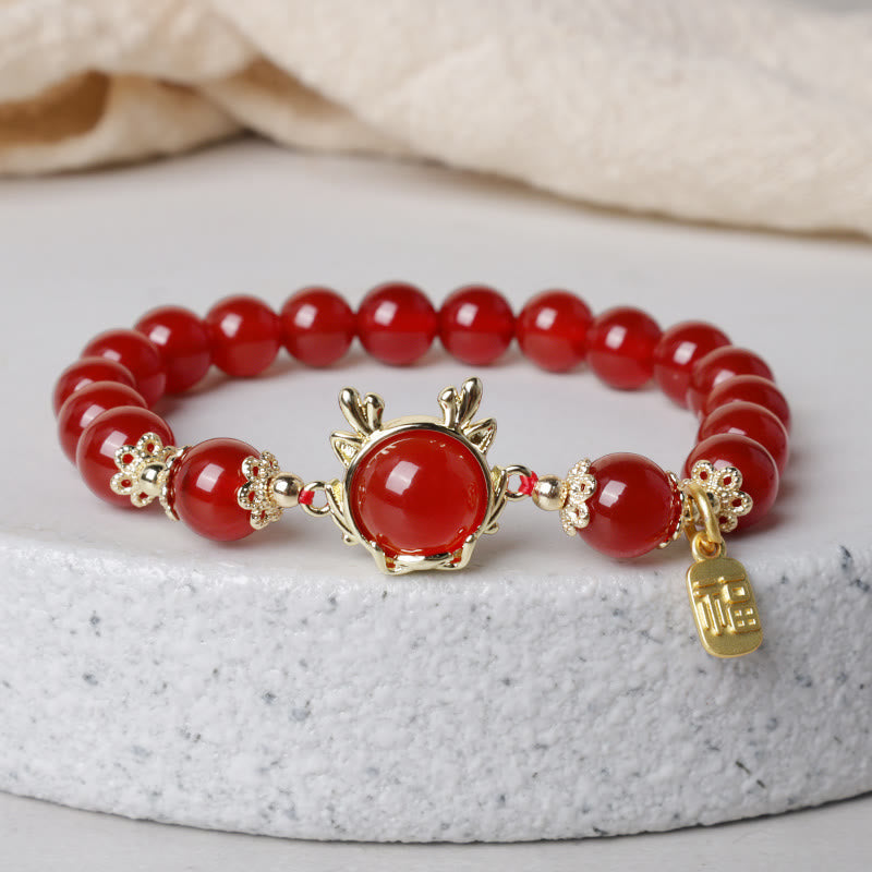 Year of the Dragon Red Agate Jade Peace Buckle Fu Character Success Bracelet
