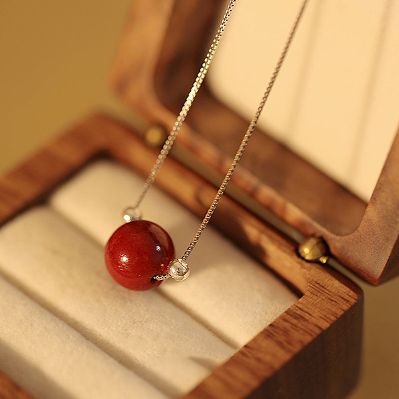 925 Sterling Silver Cinnabar Bead Calm Blessing Necklace Pendant