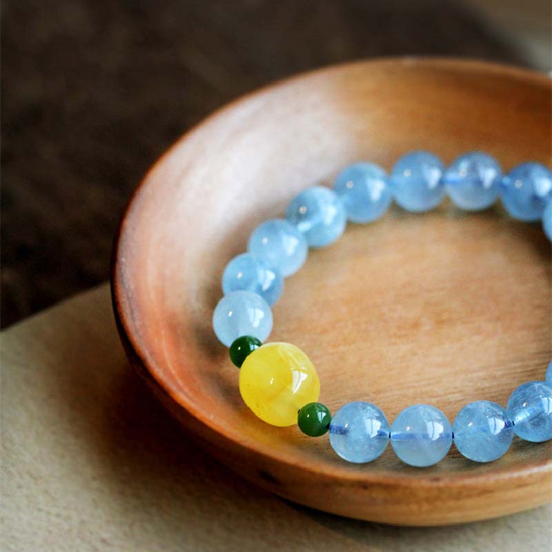 Natural Aquamarine and Amber Beaded Serenity Bracelet