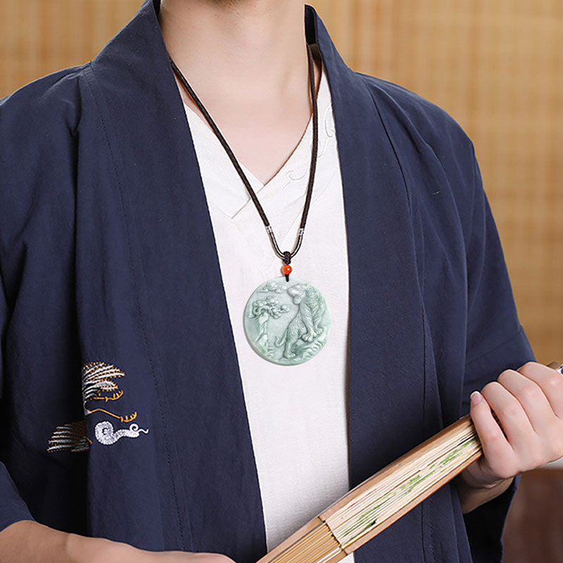 Chinese Zodiac Tiger Jade Protection Necklace String Pendant