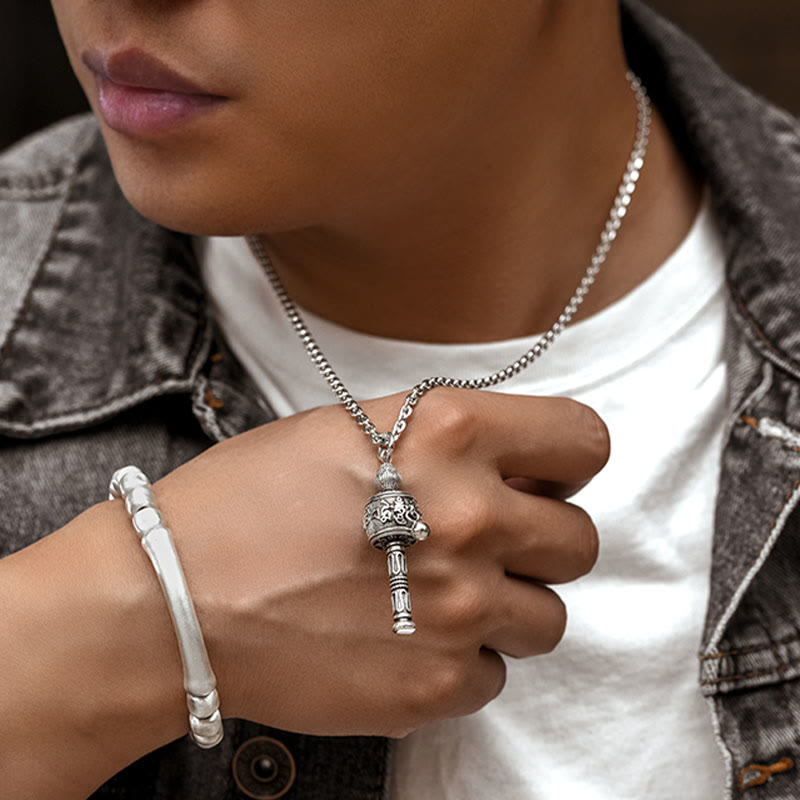 Tibetan Om Mani Padme Hum Prayer Wheel Lotus Wisdom Rotatable Necklace Pendant