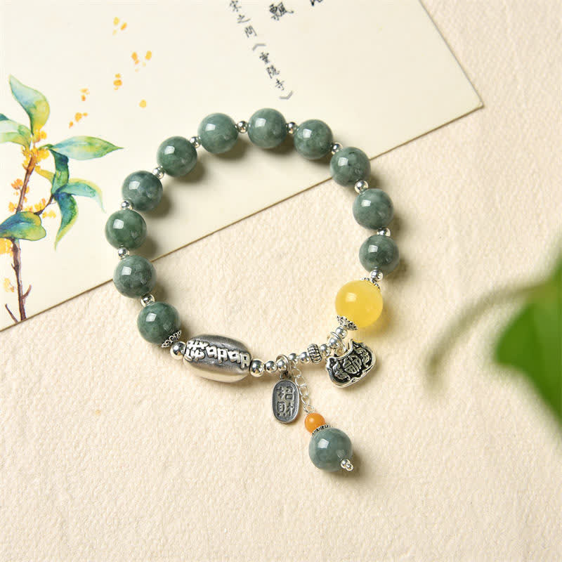 925 Sterling Silver Cyan Jade and Amber Success Bracelet