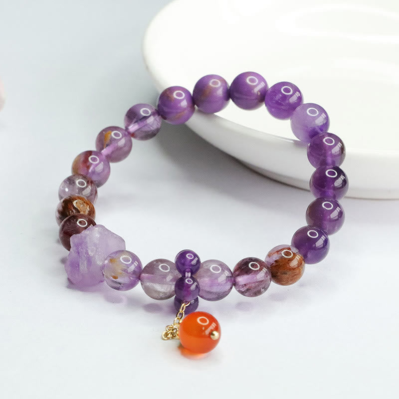 Natural Amethyst Purple Phantom Gemstone Spiritual Awareness Bracelet