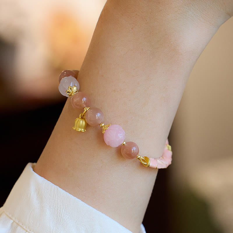 Sunstone & Golden Silk Jade Lily of the Valley Gold Sterling Silver Charm Bracelet