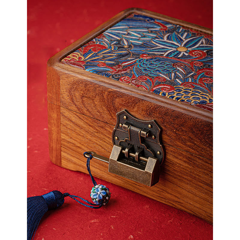 Retro Handmade Floral Rosewood Lockable Jewelry Storage Box & Keepsake Organizer