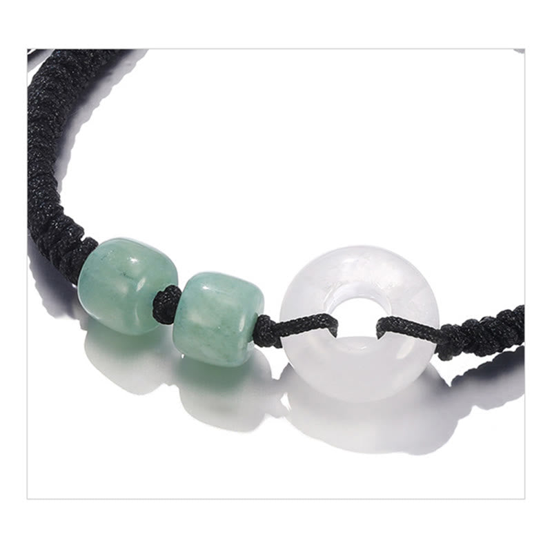 2Pcs Green Aventurine White Jade Peace Buckle Luck Braided Couple Bracelet