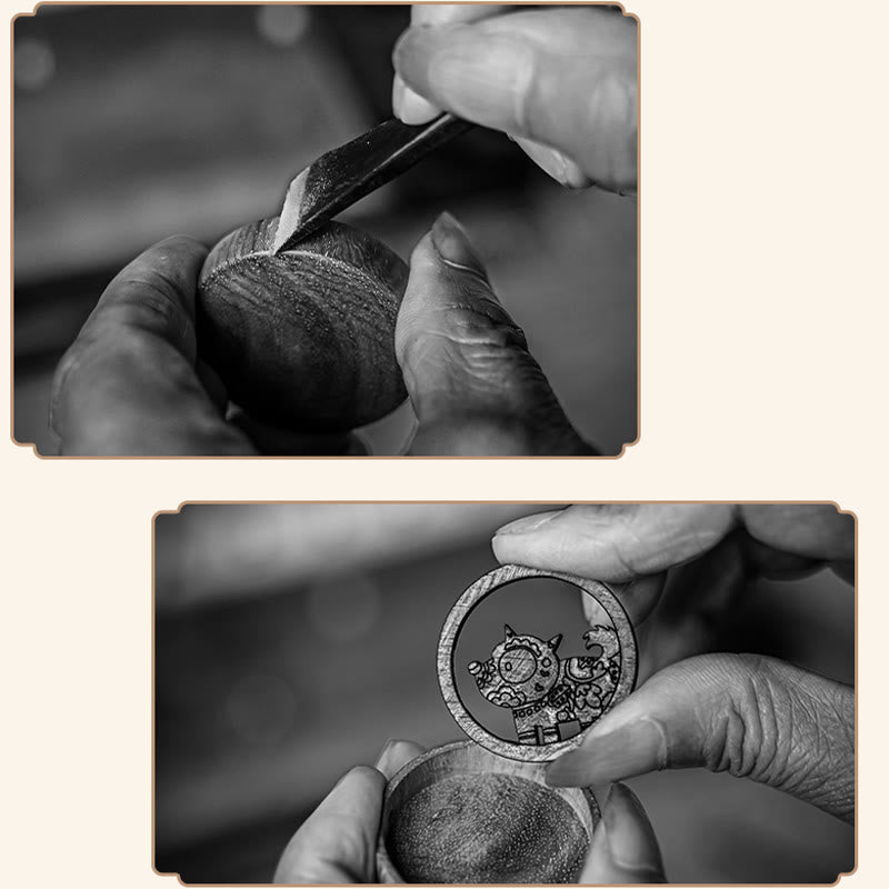 Year Of The Dragon Hand Painted Chinese Zodiac Rosewood Carved Calm Key Chain (Extra 35% Off | USE CODE: FS35)