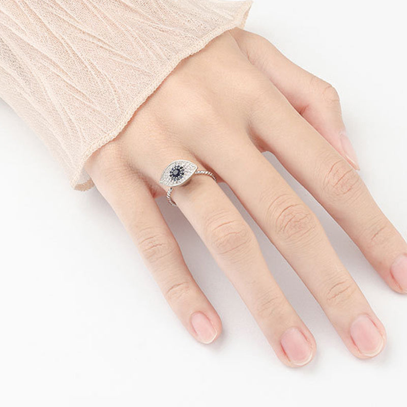 Rotatable 925 Sterling Silver Evil Eye Spinner Ring