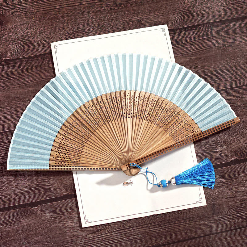 Vintage Handheld Folding Fan With Bamboo Frames
