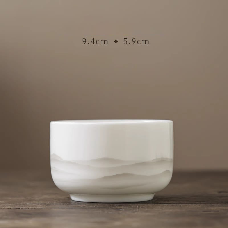 Vintage Ink Painting Mountain White Porcelain Ceramic Gaiwan Sancai Teacup Kung Fu Tea Cup And Saucer With Lid Tea Utensil Teapot