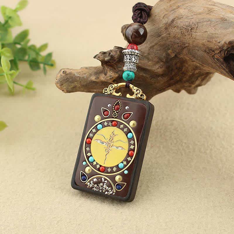 Tibet God of Wealth Thangka Ebony Peace Necklace Pendant
