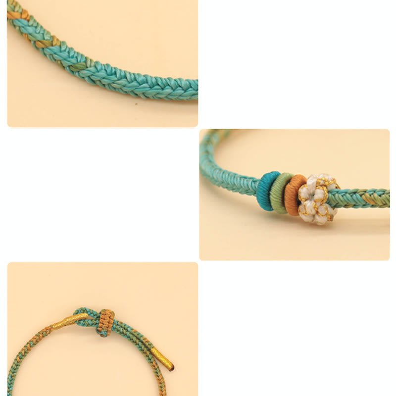 Handmade Eight-Thread Braided Endless Knot Bracelet with Peach Blossom Detail