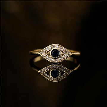 Handmade Adjustable Copper Evil Eye Open Band Ring