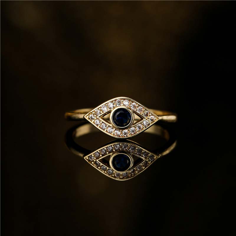 Handmade Adjustable Copper Evil Eye Open Band Ring