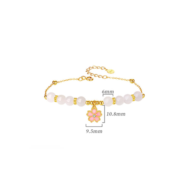 925 Sterling Silver Hetian White Jade Cherry Blossom Zircon Chain Bracelet