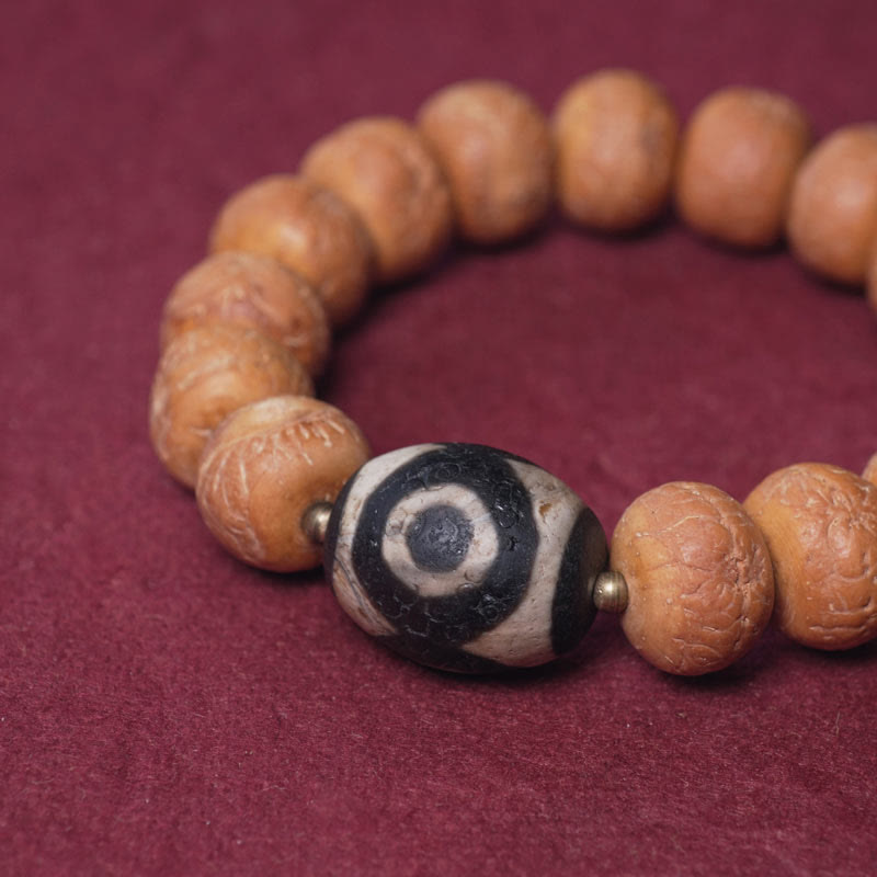 Tibet Bodhi Seed, Dzi Bead & Jade Wrist Mala with Copper Accents – Serenity Anchor