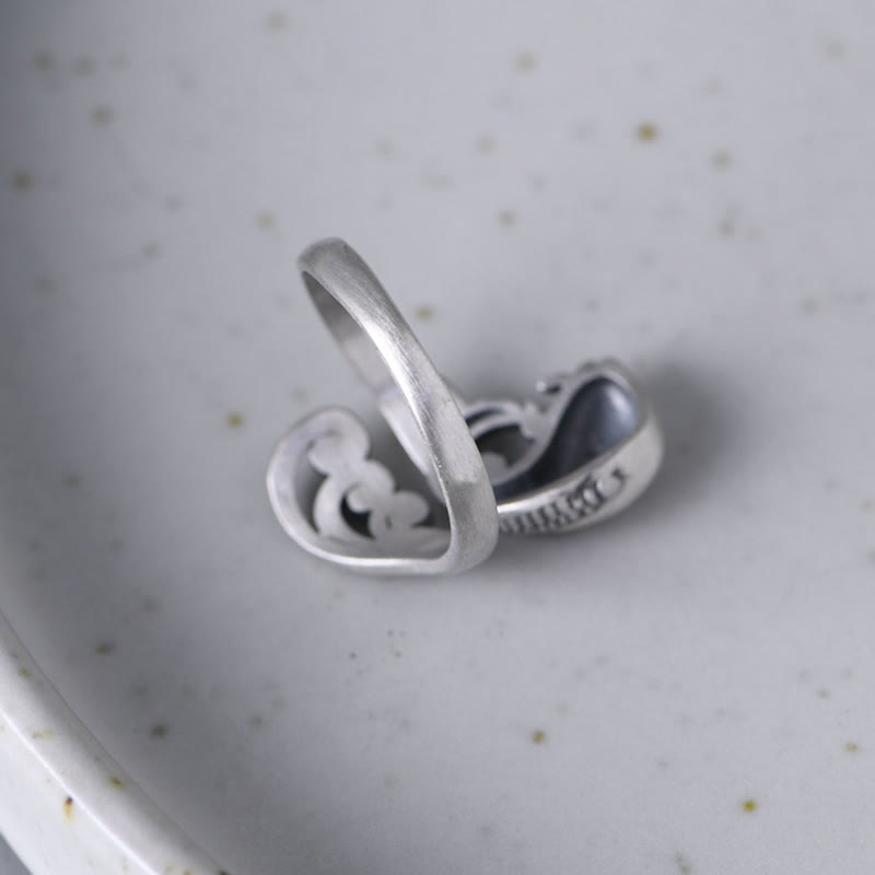 925 Sterling Silver Koi Fish Water Ripple Adjustable Ring