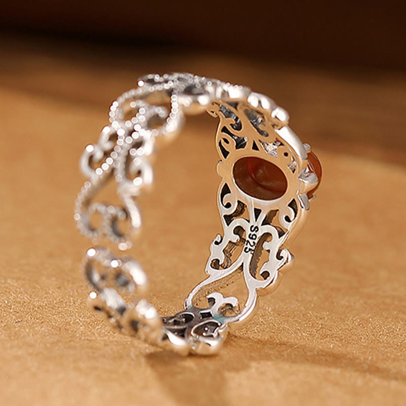 925 Sterling Silver Vintage Red Agate Self-acceptance Calm Ring