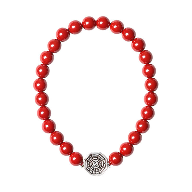 925 Sterling Silver Yin Yang Bagua Cinnabar Red String Focus Bracelet