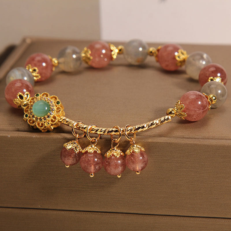Strawberry Quartz Moonstone Healing Tassel Charm Bracelet
