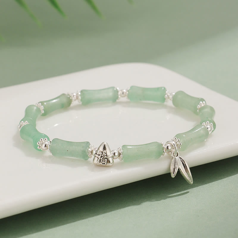 White Jade & Multi-Gemstone Copper Bamboo Fu Character Beaded Bracelet