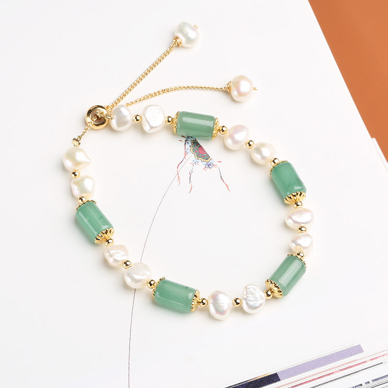 Green Aventurine Pearl Pink Crystal Bead Luck Bracelet