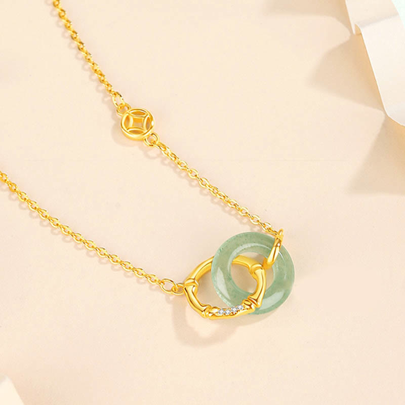 Green Aventurine and Sterling Silver Bamboo Ping An Kou Peace Buckle Pendant Necklace