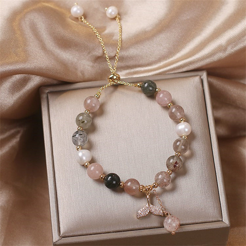 Crystalline Quartz & Copper Fishtail Charm Adjustable Energy Bracelet