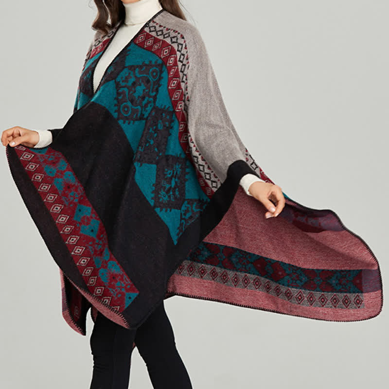 Tibetan Shawl Diamond Pattern Winter Warm Cloak Scarf
