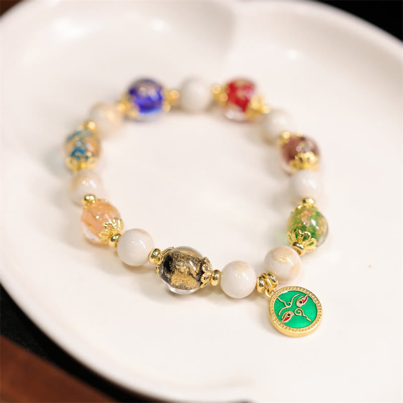 Tibetan Five God Of Wealth Fortune Liuli Glass Bead Incense Ash Porcelain Bead Charm Bracelet