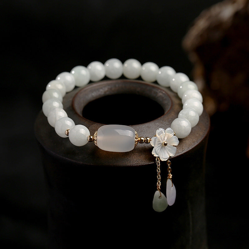 "Hoping for Purity and Peace"Natural White Jade Bracelet Includes Gift Message Card