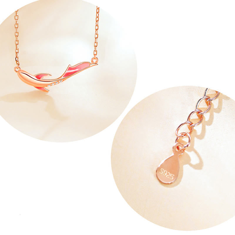 925 Sterling Silver Koi Fish Luck Zircon Prosperity Necklace Pendant