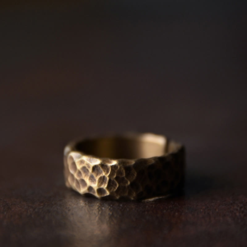 Handcrafted Tibetan Bump Texture Adjustable Copper Brass Ring for Men & Women