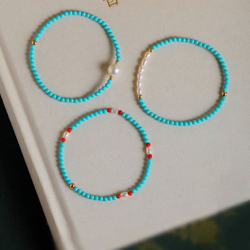Turquoise Red Agate Pearl Small Beaded Protection Bracelet