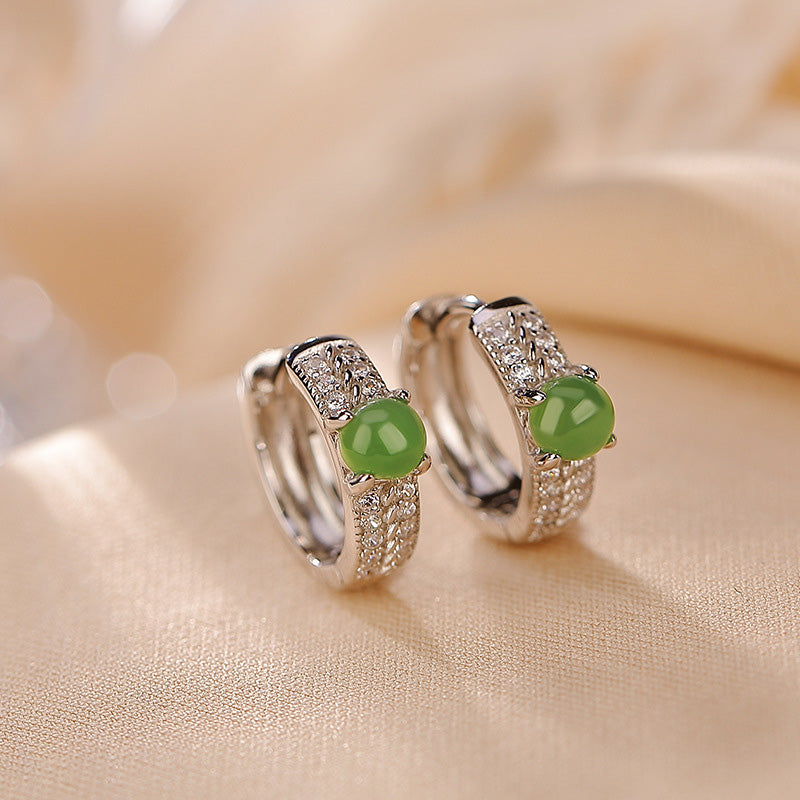 925 Sterling Silver Round Cyan Jade Minimalist Stud Earrings