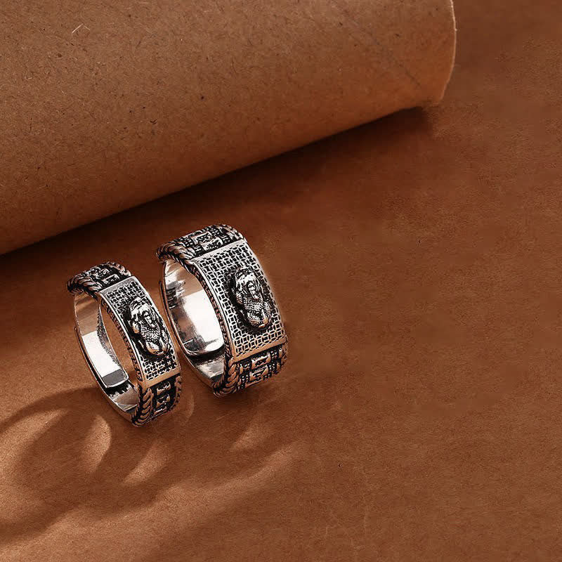 Sterling Silver & Copper Pixiu Prayer Wheel Spinning Couple Ring