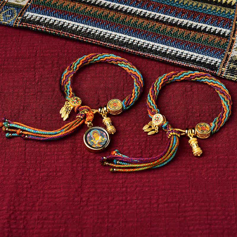 Tibetan Luck Reincarnation Knot Prayer Wheel Dream Catcher Braid String Bracelet
